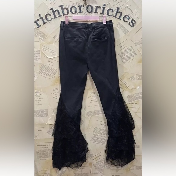 Free People We The Free Mystique Lace Flare Jean Tiered Piecing Hemline Stretch - Picture 9 of 9